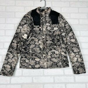 Mango‎ Beige Black Snakeskin Print Hooded Lightweight Puffer Jacket Womens S